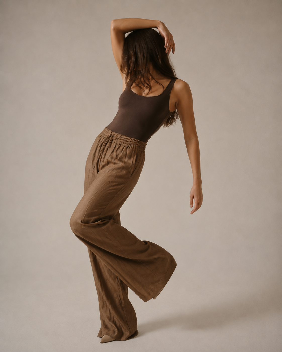 Mira Camel Pantolon — Yüksek Bel, Geniş Paça